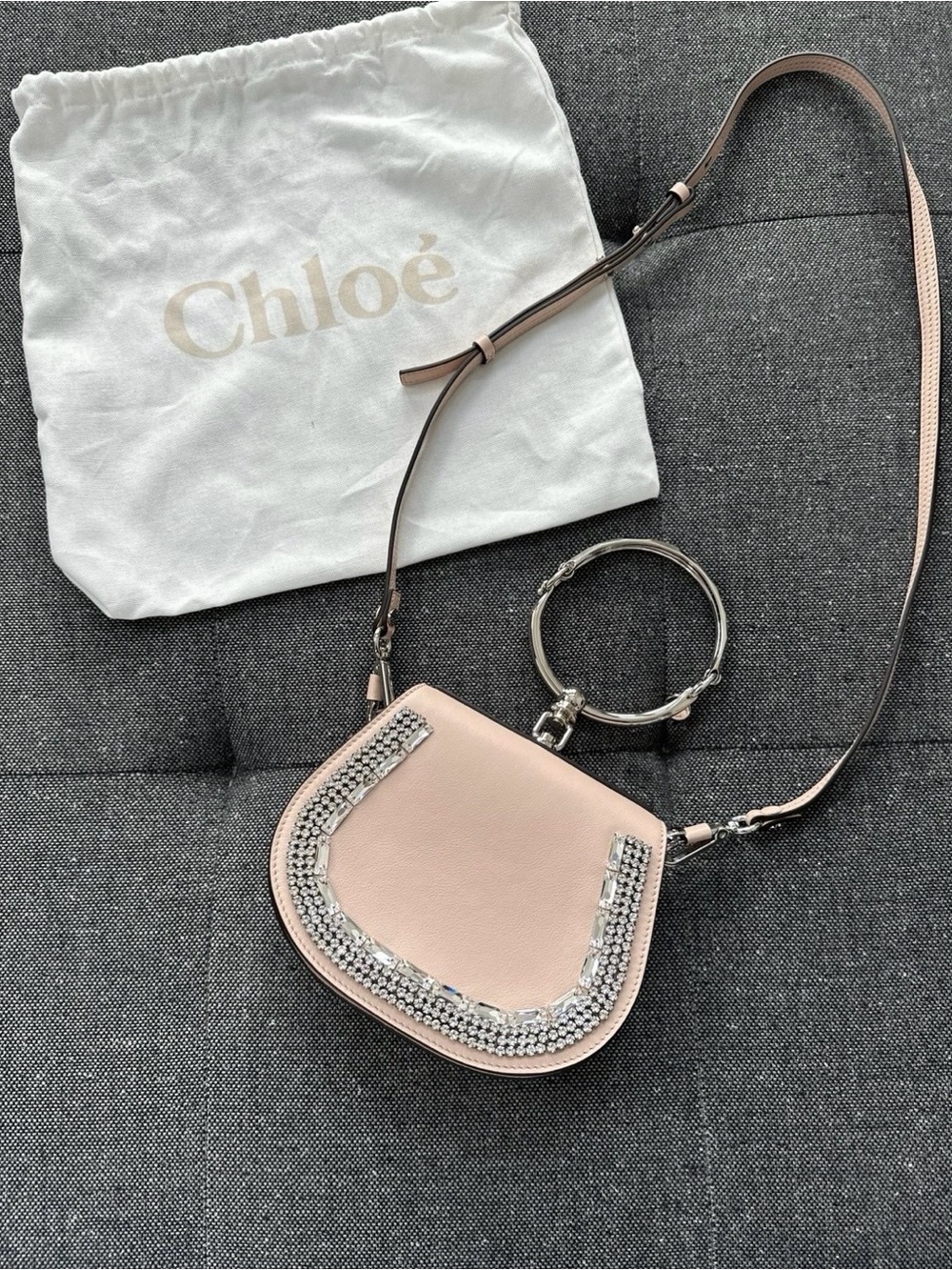 Chloé Nile Crystal Embellished Bracelet Cement Pink Leather Cross Body Bag - Picture 2 of 12
